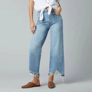 DL1961 Hepburn Wide Leg High Rise Vintage Jeans Ankle Chewed Hem Women's Size 33